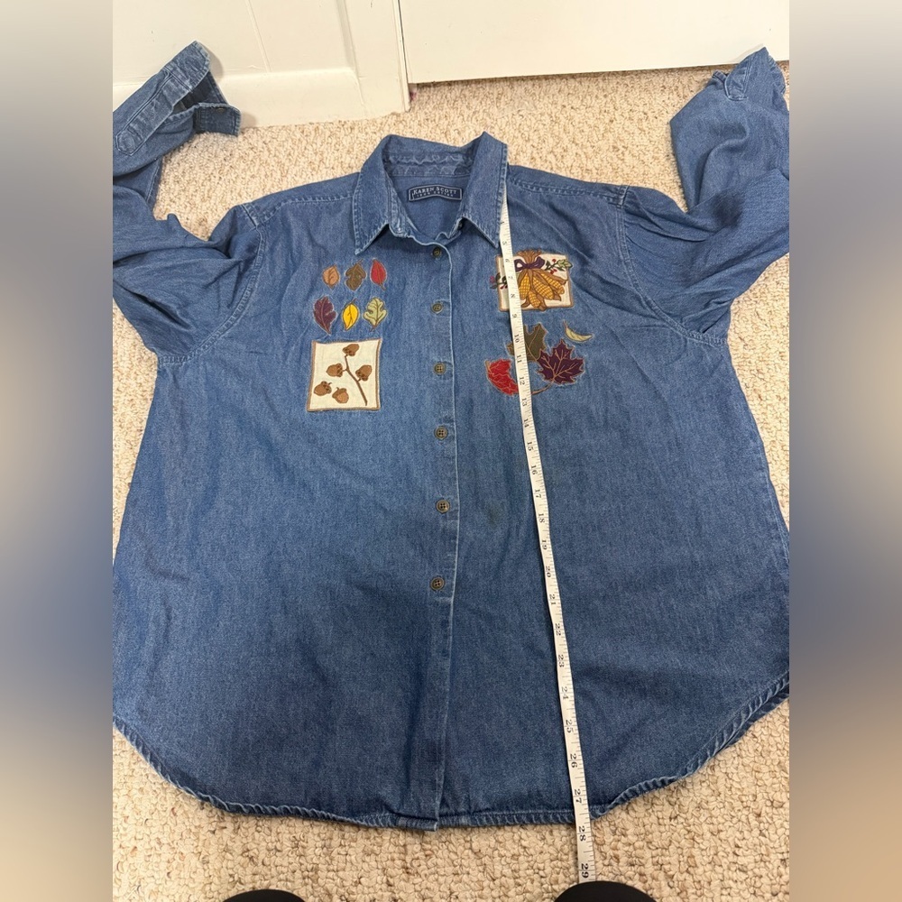 Karen Scott Embroidered Blue Denim Button-Down Jacket size XL - Picture 7 of 7